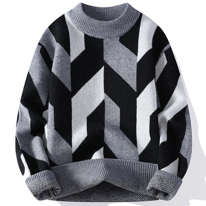 Round Neck Sweater Autumn And Winter Cool Contrast Color Sweater | Nowena