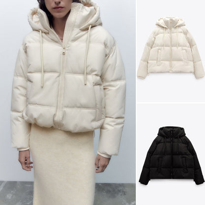 Women's Fashion Zipper Closed Hem Elastic Buckle Decorative Hooded Cotton Jacket | Nowena