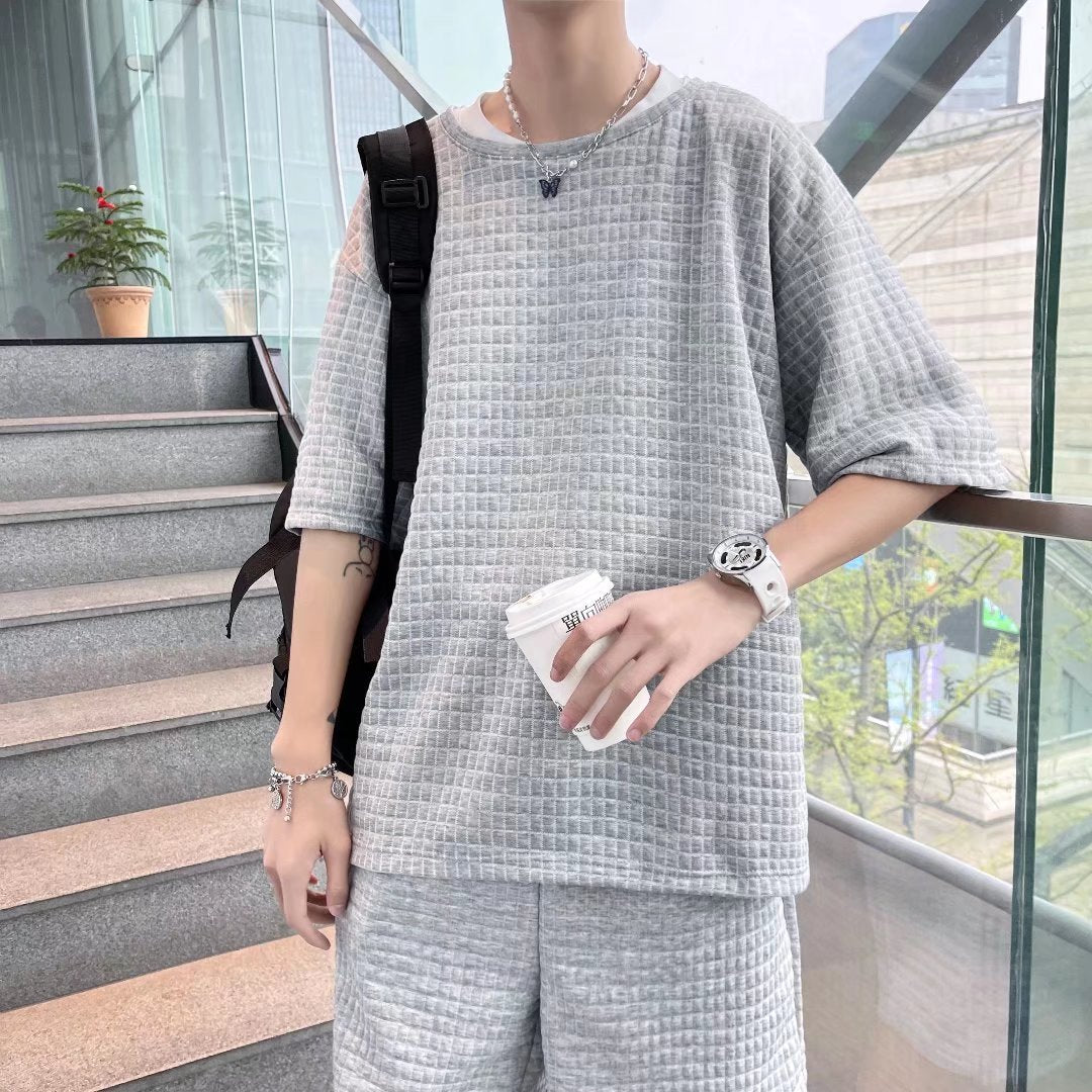 Summer Half Sleeves T-shirt Shorts New Two-piece Suit Casual Simple Men's Clothing