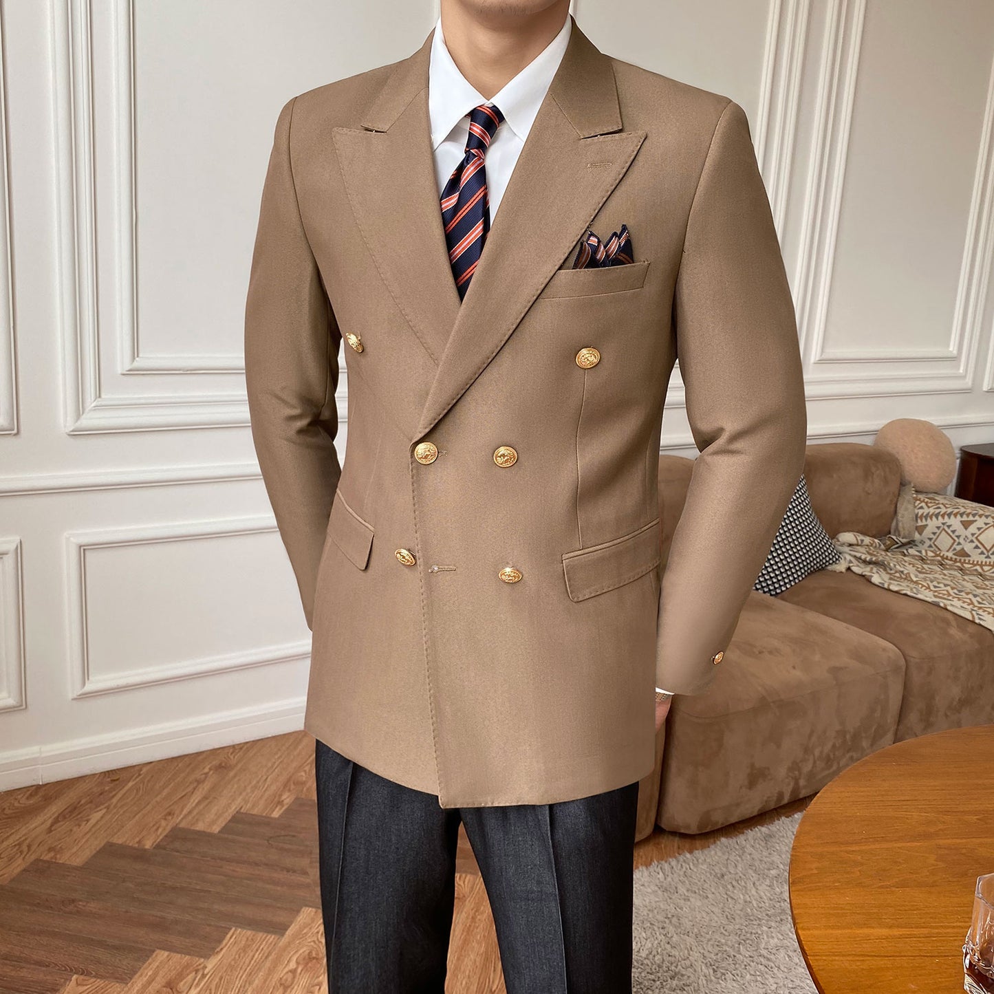 Double Breasted Suit Jacket Men Casual Slim | Nowena