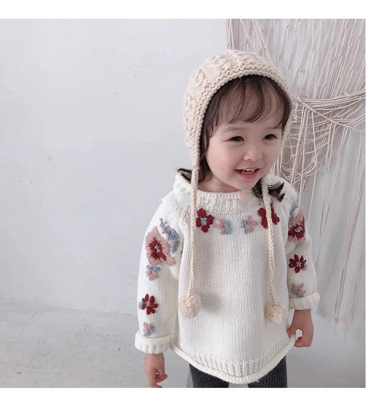 Girls Flower Handmade Sweater Pure Cotton Baby Knitting | Nowena
