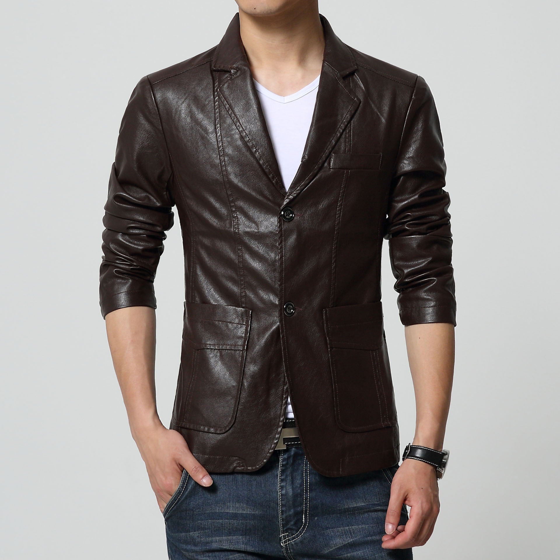 Men's Large Leather Suit Thin Slim Top| Nowena