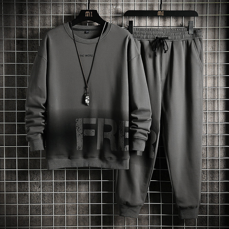 Men's Fashion Alphabet Round Neck Sweater Casual Suit