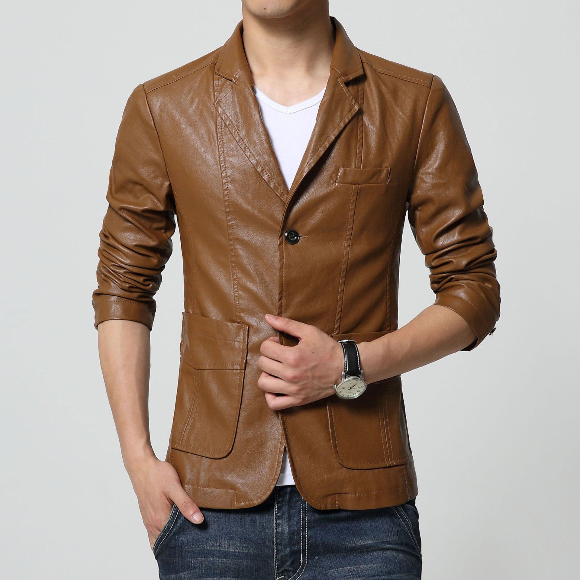 Men's Large Leather Suit Thin Slim Top| Nowena