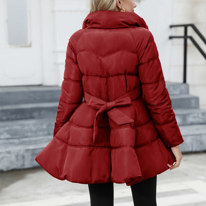 Newest Big Skirt Design Coat Winter Warm Slim-fitting Stand-collar Mid-length Thickened Waist Cotton Jacket | Nowena