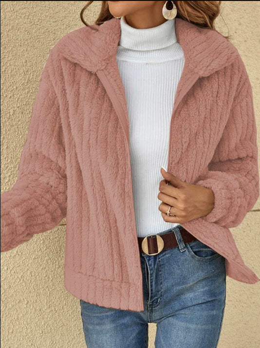 Women's Fleece Lapel Cropped Jacket | Nowena