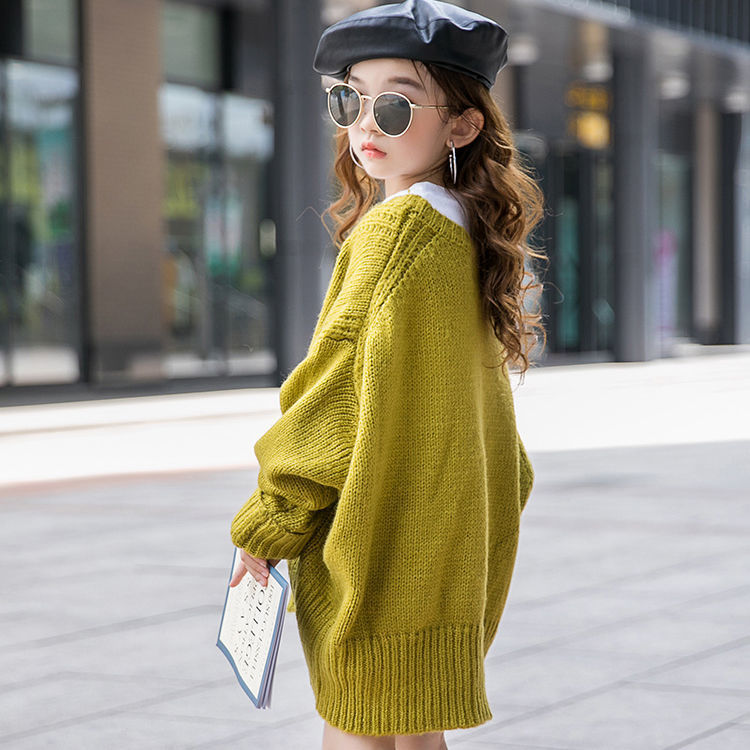 Big Kids' Pullover In Solid Color Loose Knit Sweater | Nowena