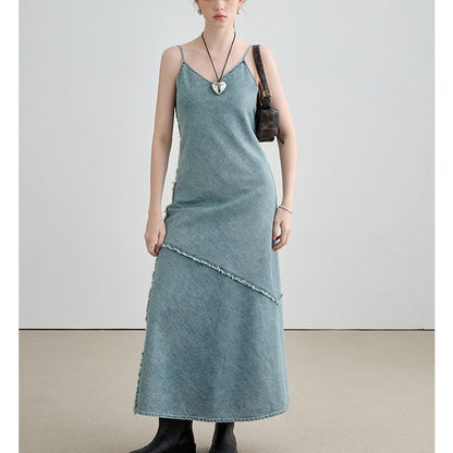 Women's Slim Waist Denim Suspender Dress