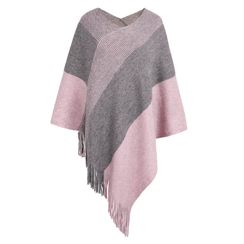 Contrasting Color Cloak Shawl Sweater Coat | Nowena