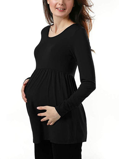 New Solid Color Round Neck Maternity Dress