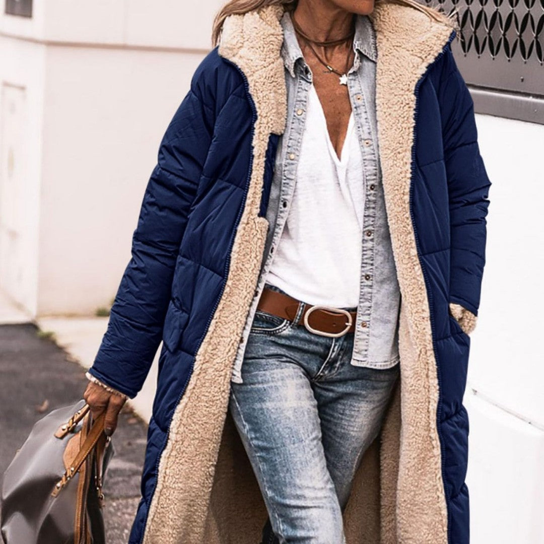 Women Long Sleeve Double-sided Wear Slim Fit Solid Color Hooded Cotton Jacket | Nowena
