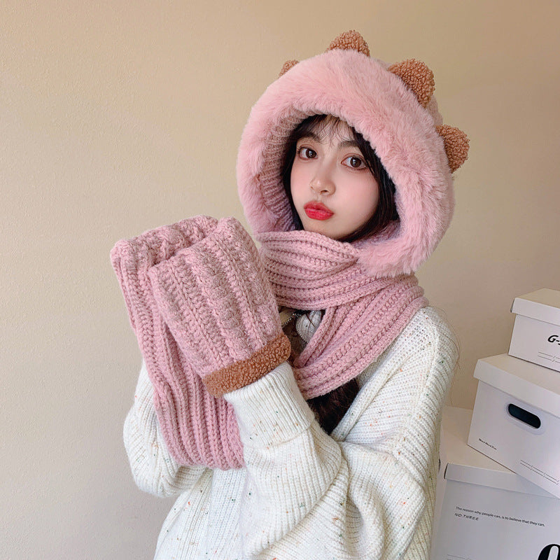 Winter Knitted Wool Scarf Hat Gloves In One Of Three Sets | Nowena