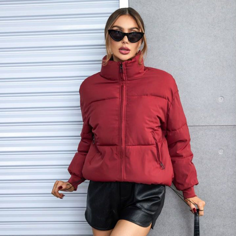 Women's Winter Slim Solid Color Stand Collar Loose Warm Down Jacket | Nowena
