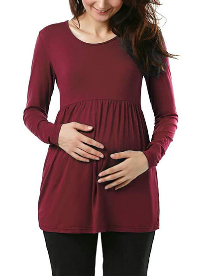 New Solid Color Round Neck Maternity Dress