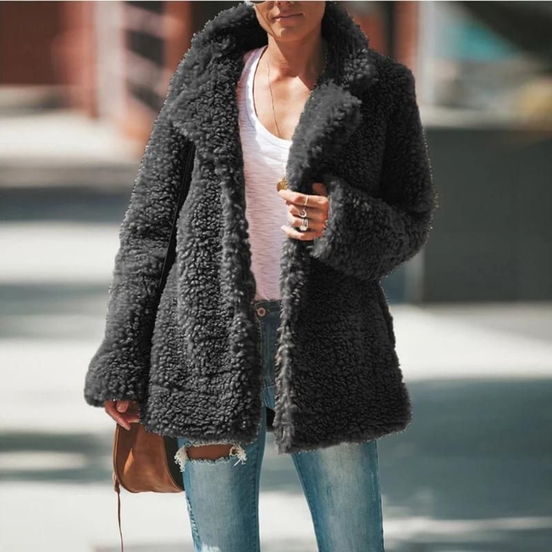 Long-sleeve thick faux fur coat women