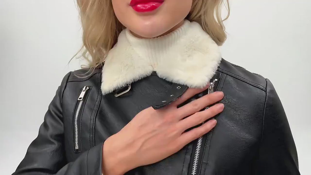 Warm Solid Long-sleeved Lapel Zipper Leather Jacket | Nowena