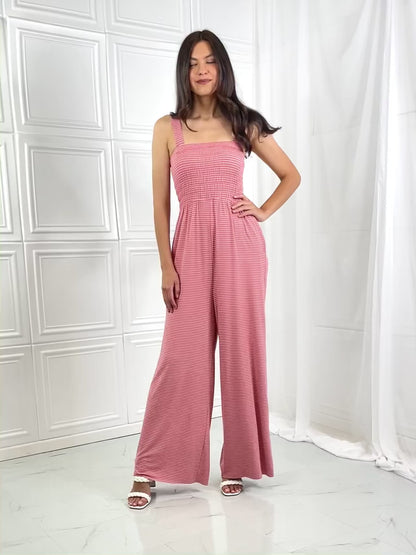 Women Plus Size Striped Jumpsuit -Dusty Pink