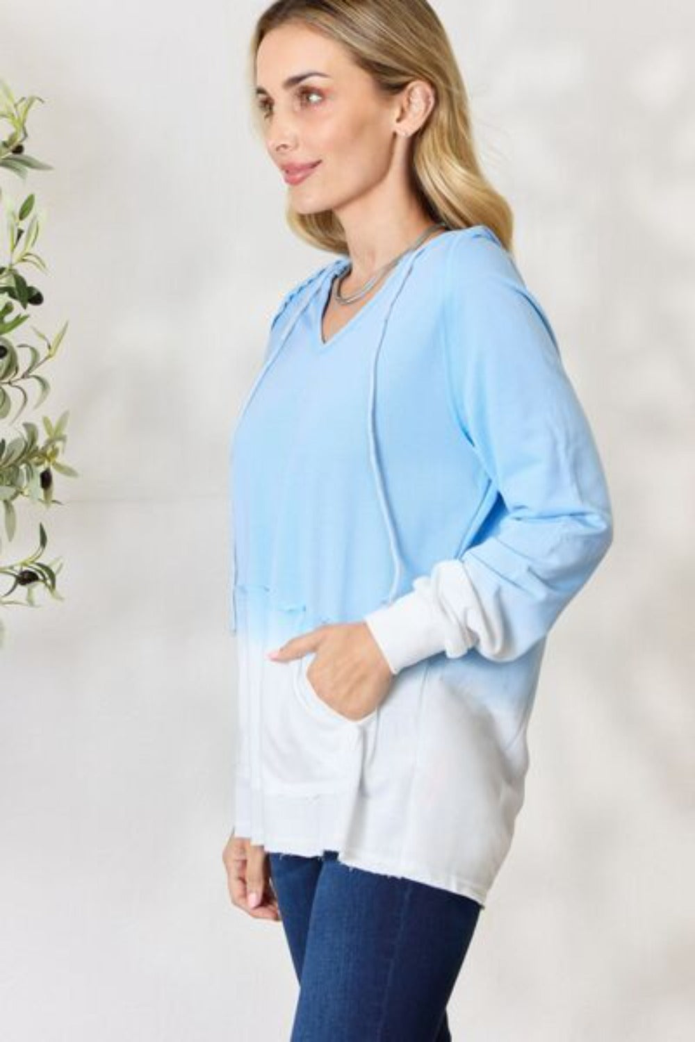 Women Deep Dye Long Sleeve Drawstring Hoodie Sweater | Nowena