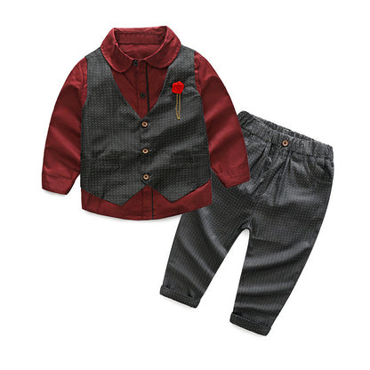 New European And American Handsome Fashion Boy Cotton Vest Suit Pants Three-Piece Suit