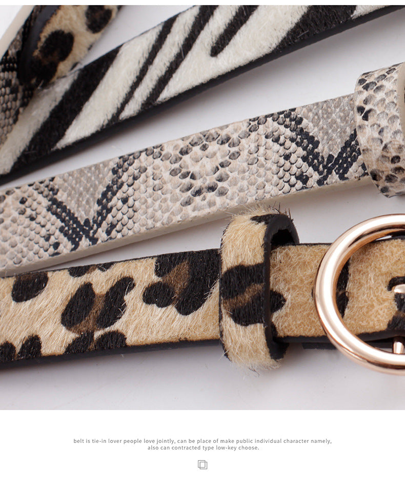 Belts Women's Fashion Round Button Zebra Pattern Leather Belt - Nowena