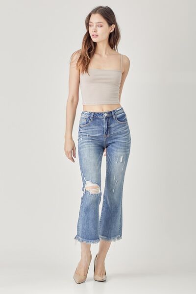 High Waist Distressed Cropped Bootcut Jeans | Nowena
