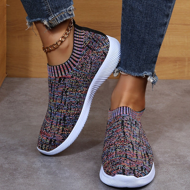 2023 Spring Mix Color Knitted Loafers for Women - Comfortable White Sneakers for Outdoor Sports  Nowena