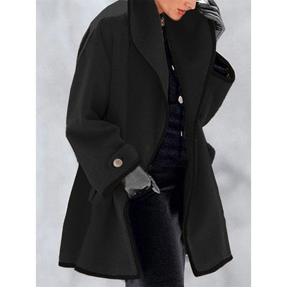 Women's Lapel Round Neck Loose Hooded Woolen Winter Coat | Nowena\