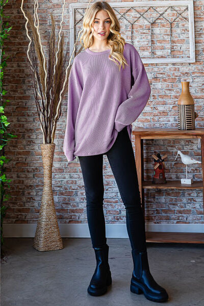 Plus Size Round Neck Dropped Shoulder Blouse -Lavender | Nowena