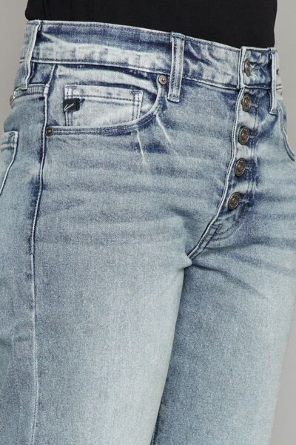 High Waist Button Fly Raw Hem Cropped Straight Jeans | Nowena