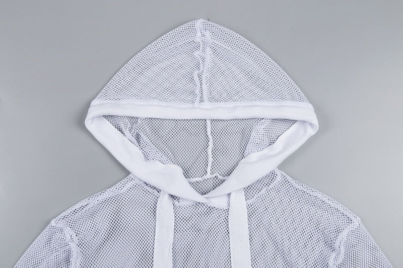 Ladies Sports Mesh Long-sleeved Cropped Hooded Top | Nowena