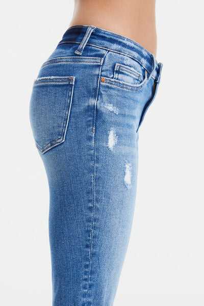 Plus Size Mid Waist Distressed Ripped Straight Jeans - Mystic Blue | Nowena
