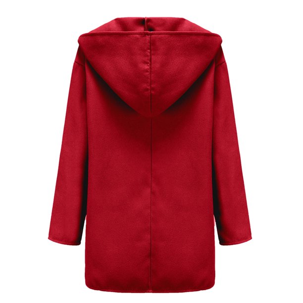 Women's Lapel Round Neck Loose Hooded Woolen Winter Coat | Nowena