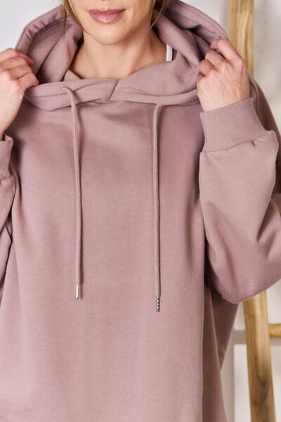 Women Oversized Drawstring Hooded Sweatshirt -Rosy Brown | Nowena