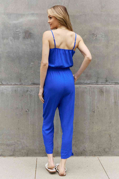 Plus Size Textured Woven Jumpsuit - Royal Blue | Nowena