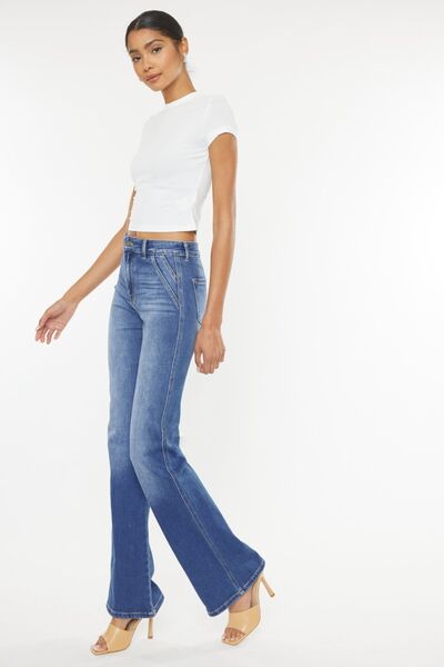 Women Ultra High Waist Gradient Flare Jeans - Medium Blue | Nowena