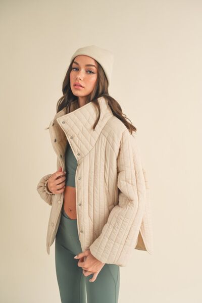 Classic Silhouette Quilted Snap Down Jacket - Cream | Nowena