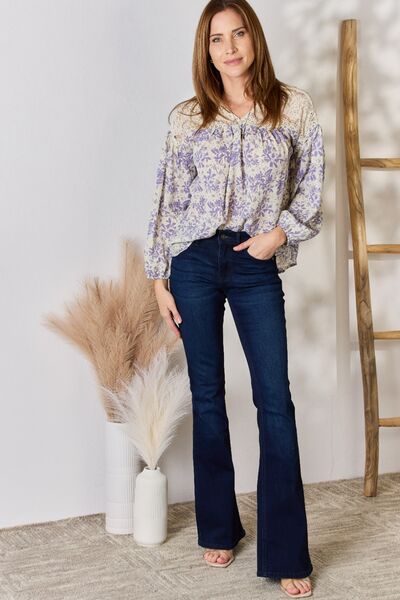 Plus Size Lace Detail Printed Blouse-Lilac | Nowena