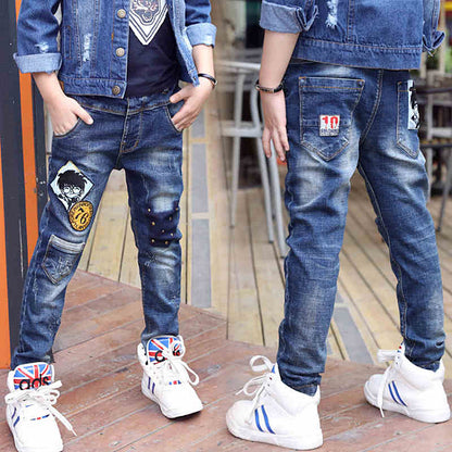 Boys Jeans Autumn And Winter New One-piece Velvet