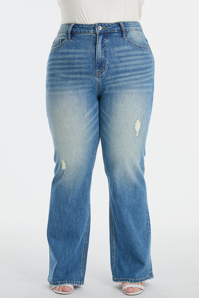 Plus Size Ultra High-Waist Gradient Bootcut Jeans-Retro
