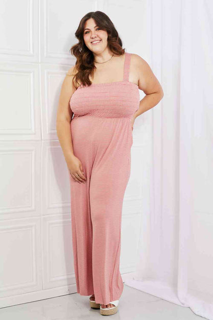 Women Plus Size Striped Jumpsuit -Dusty Pink |Nowena