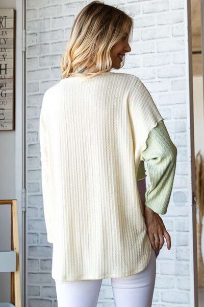Color Block Round Neck Dropped Shoulder Sweater- Sage | Nowena