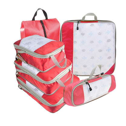6-Piece Waterproof Portable Luggage Storage Compression Bags Red Nowena