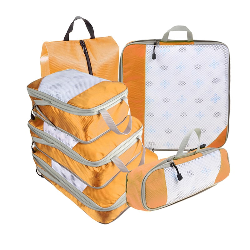 6-Piece Waterproof Portable Luggage Storage Compression Bags Orange Nowena