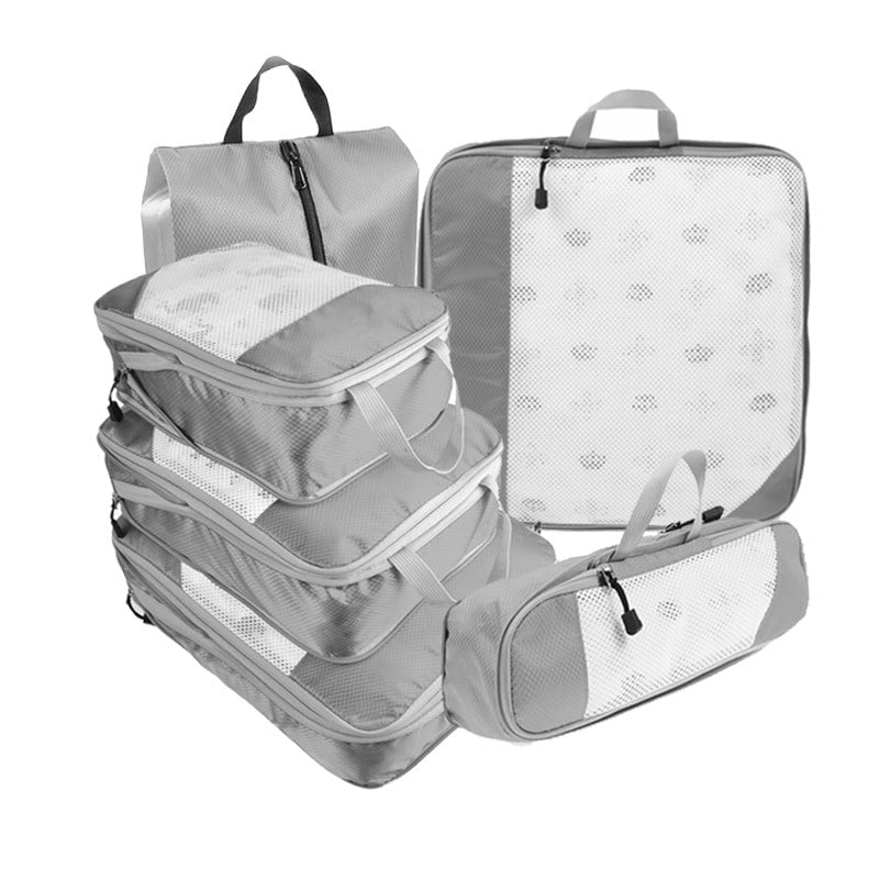6-Piece Waterproof Portable Luggage Storage Compression Bags Grey Nowena
