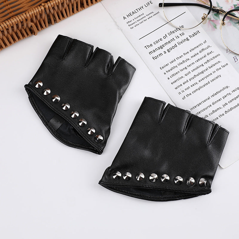 Fashion PU Leather Steampunk Women's Half Finger Gloves