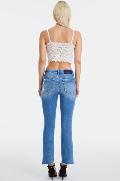 Plus Size Mid Waist Distressed Ripped Straight Jeans - Mystic Blue | Nowena