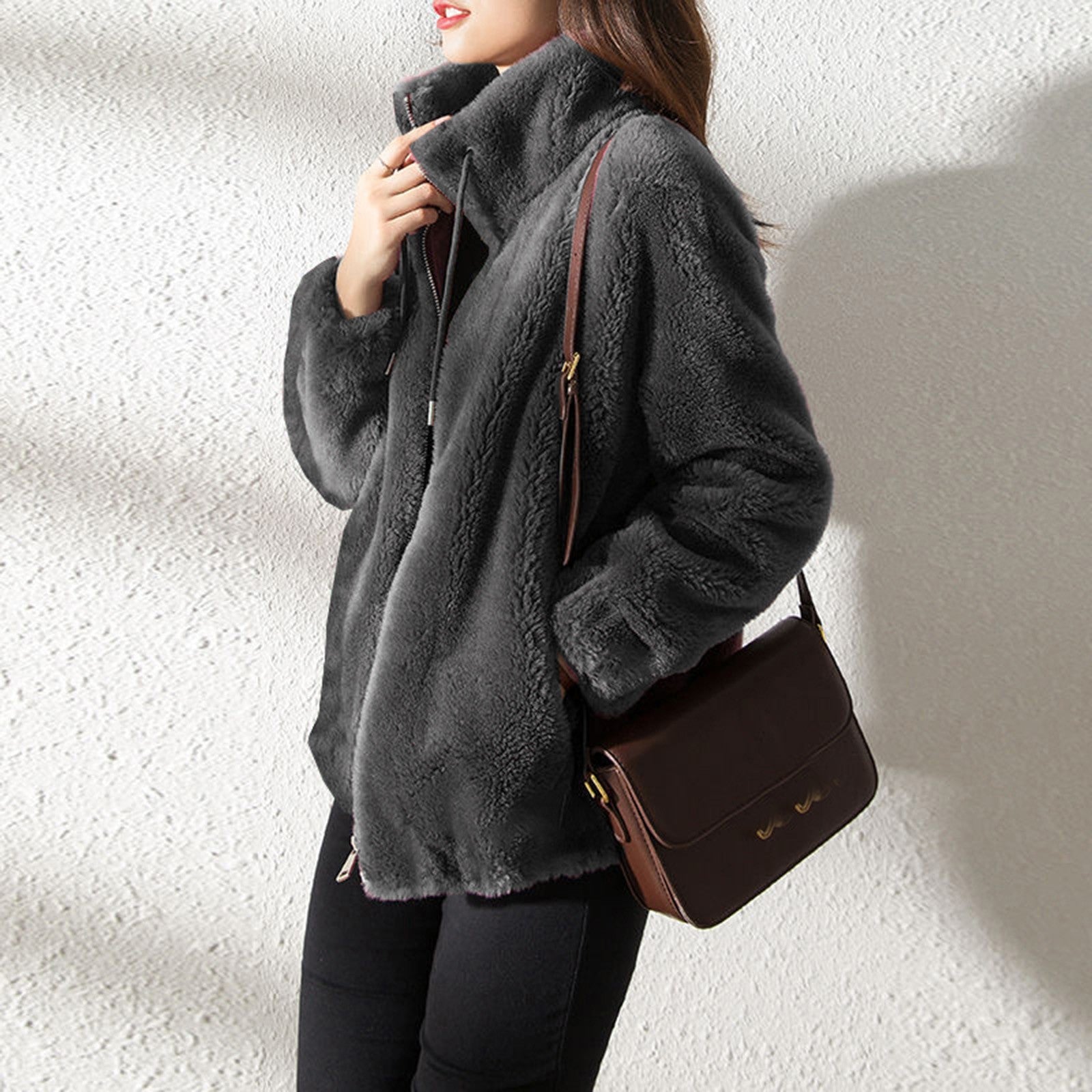 Women's Elegant Double Faced Warm Faux Fur High Neck Autumn Coat - Nowena Store