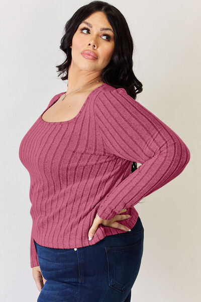 Women Fit Knit Shirt with Sleeve Scoop and Mutton Ribbed Long Sleeves | Nowena