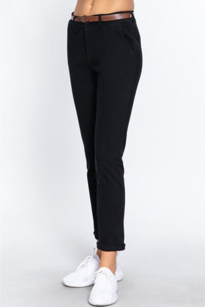 Women Cotton-Span Twill Straight Pants-Black | Nowena