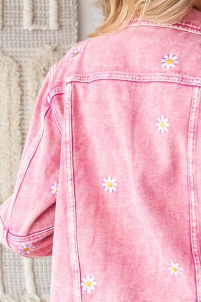 Button Up Dropped Shoulder Denim Jacket - Pink | Nowena